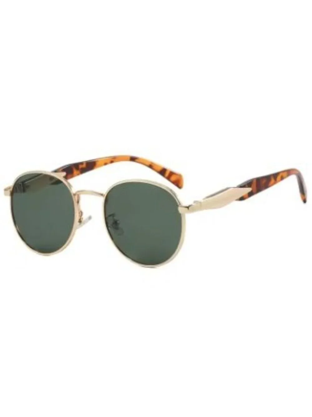 Oval Gold Metal Frame Sunglasses Green Lenses Tortoiseshell Arms Retro Vintage